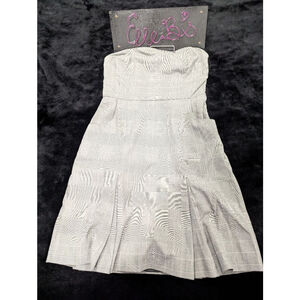 EUC Express Gray/Black/Silver Plaid Pleated Strapless Dress 4